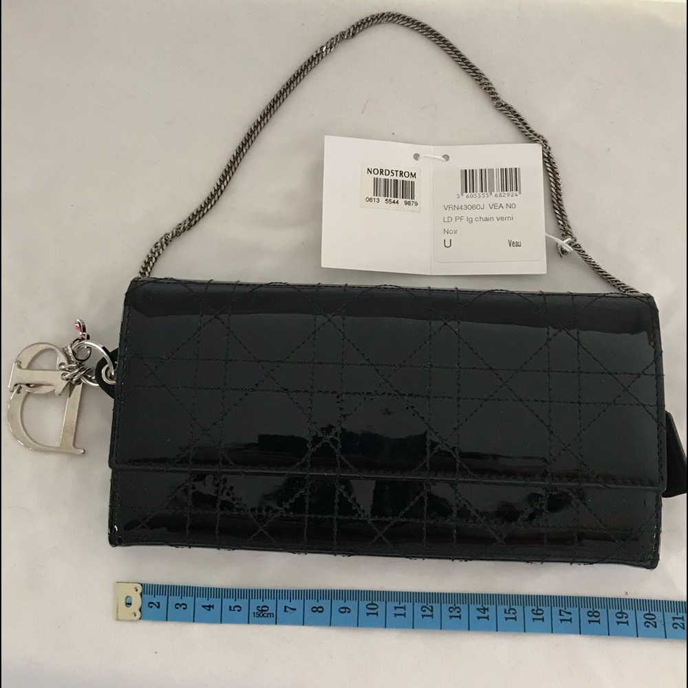 Dior Lady Dior Black Patent Leather Charm Clutch
